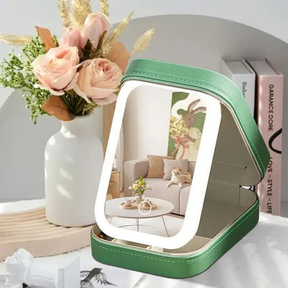 Portable 3-Light LED Makeup Mirror with Organizer - Travel Vanity Case, Rechargeable Touch Control Makeup Box V1232-DJZHZSSH0011