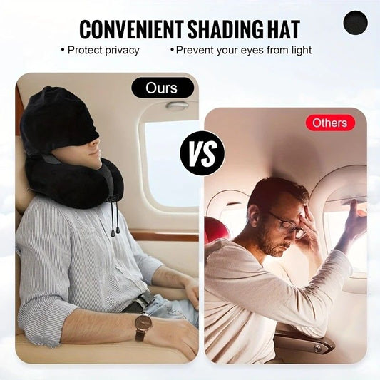 Outdoor Travel Car Pillow, 1pc Memory Foam Hooded U-shaped Neck Pillow, Washable, Neck Pillow with V1232-DMUXZ001