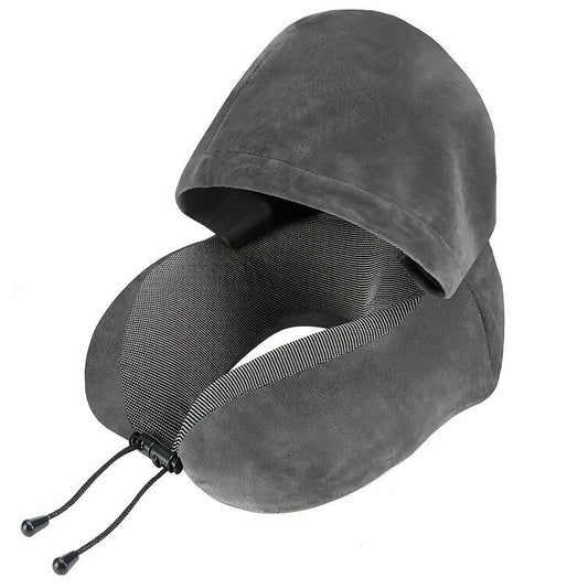 Outdoor Travel Car Pillow, 1pc Memory Foam Hooded U-shaped Neck Pillow, Washable, Neck Pillow with Hood.GREY V1232-DMUXZ002