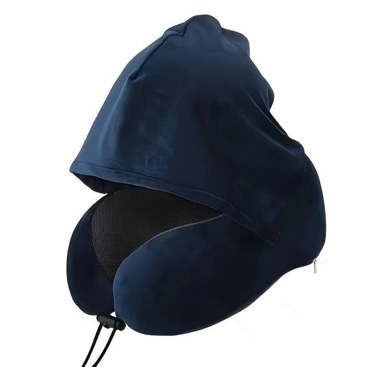 Outdoor Travel Car Pillow, 1pc Memory Foam Hooded U-shaped Neck Pillow, Washable, Neck Pillow with Hood.navy V1232-DMUXZ003