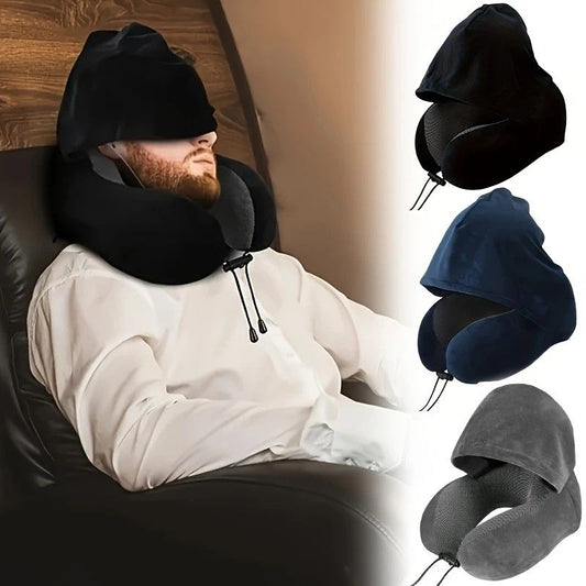 Outdoor Travel Car Pillow, 1pc Memory Foam Hooded U-shaped Neck Pillow, Washable, Neck Pillow with Hood.navy V1232-DMUXZ003