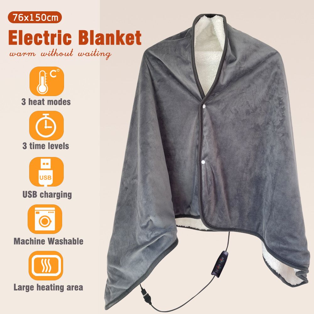 3-Setting Electric Heating Shawl | USB Rapid Warming, Portable & Machine Washable, Multifunctional Warming V1232-DRT001
