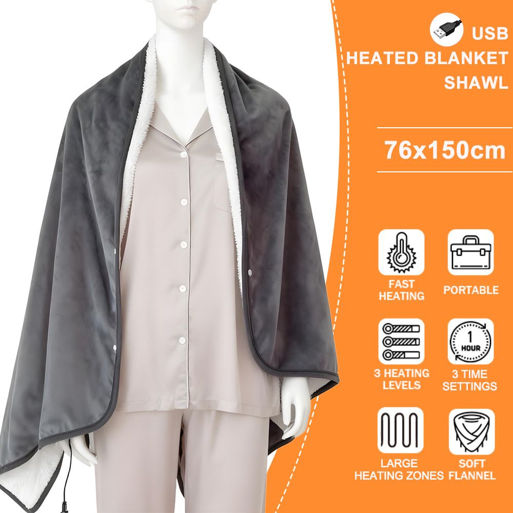 3-Setting Electric Heating Shawl | USB Rapid Warming, Portable & Machine Washable, Multifunctional Warming V1232-DRT001