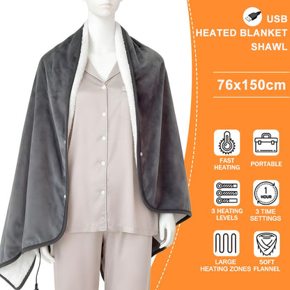3-Setting Electric Heating Shawl | USB Rapid Warming, Portable & Machine Washable, Multifunctional Warming V1232-DRT001