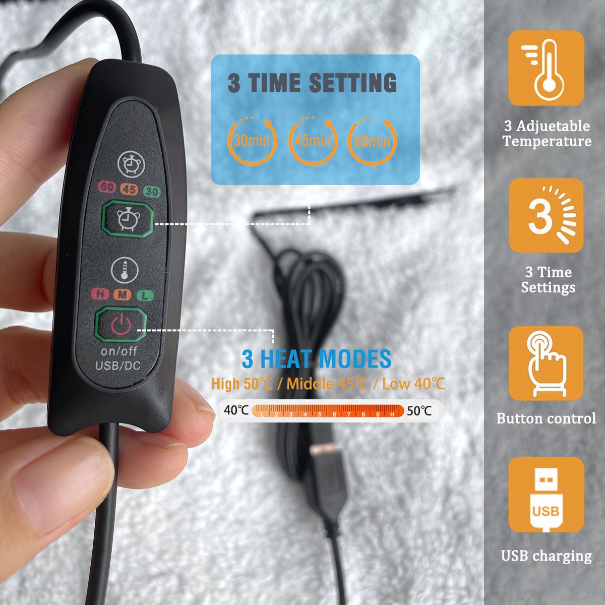 3-Setting Electric Heating Shawl | USB Rapid Warming, Portable & Machine Washable, Multifunctional Warming V1232-DRT001