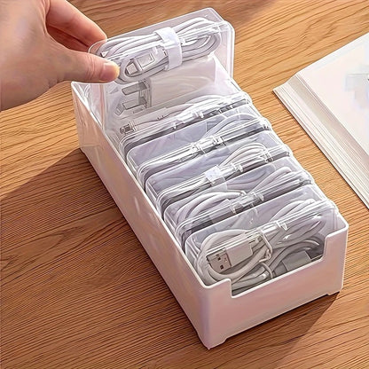 Transparent cable organizer, 7 small + 1 large combo design. Lightweight and durable, stores data cables and V1232-DXSNHQJY001