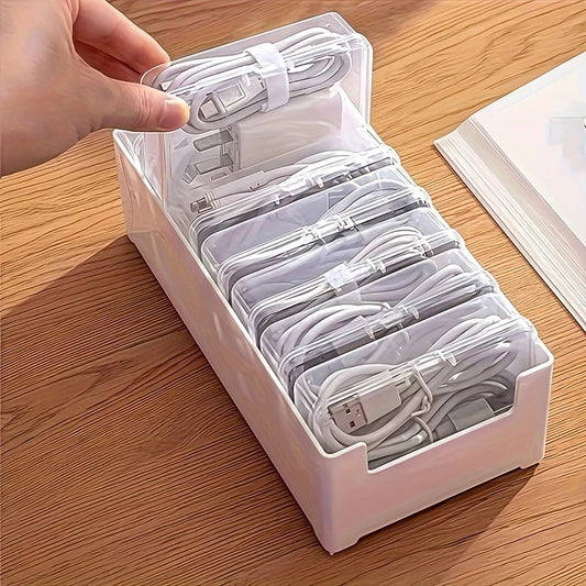 Transparent cable organizer, 7 small + 1 large combo design. Lightweight and durable, stores data cables and V1232-DXSNHQJY001