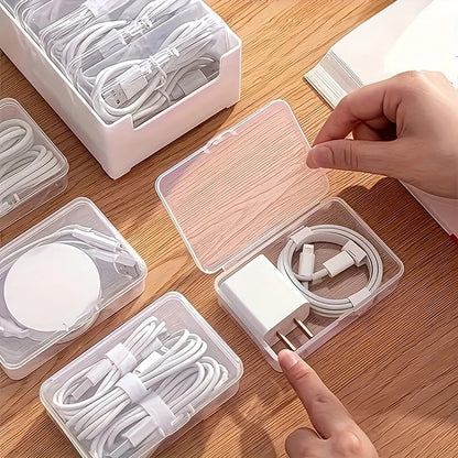 Transparent cable organizer, 7 small + 1 large combo design. Lightweight and durable, stores data cables and V1232-DXSNHQJY001