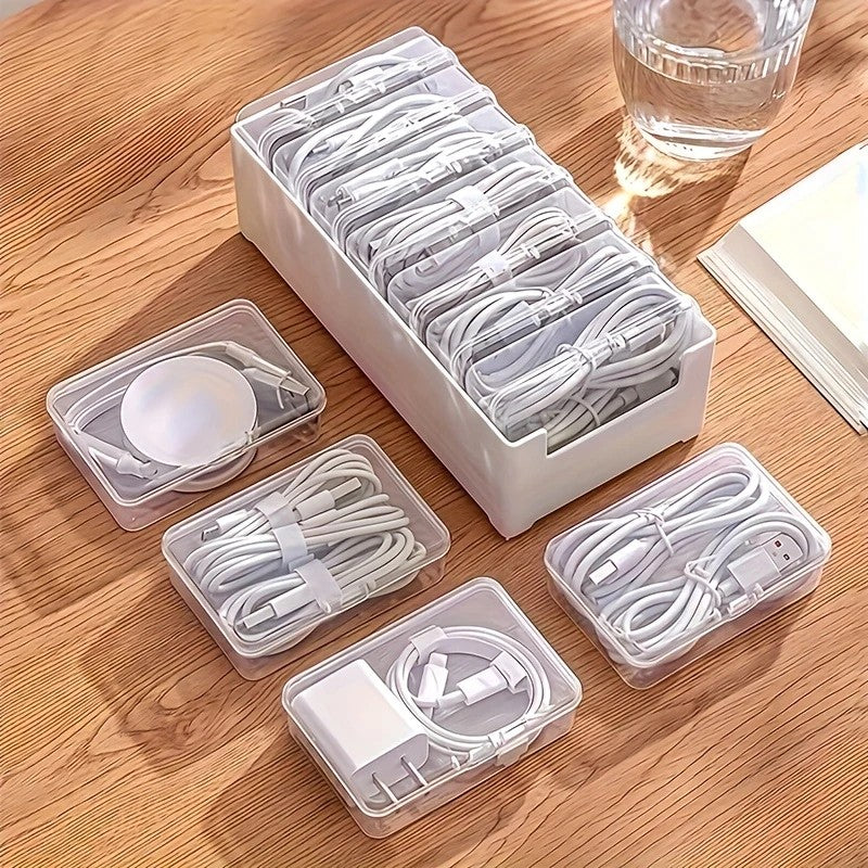 Transparent cable organizer, 7 small + 1 large combo design. Lightweight and durable, stores data cables and V1232-DXSNHQJY001