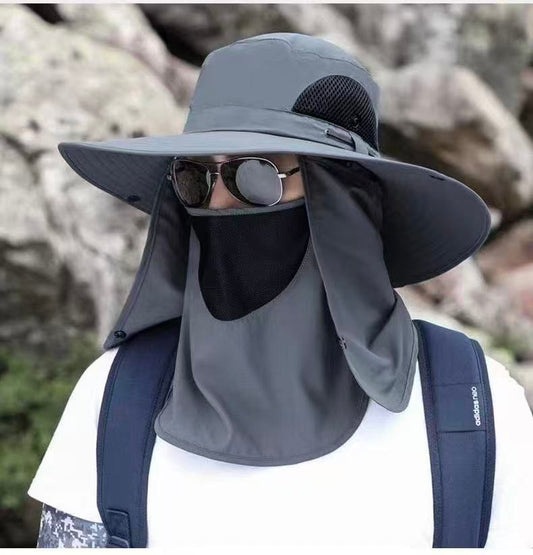grey, Extra Wide Fishing Hat with Detachable Sun Visor and Neck Guard - The Perfect Choice for Summer V1232-DYM003