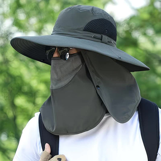 grey, Extra Wide Fishing Hat with Detachable Sun Visor and Neck Guard - The Perfect Choice for Summer V1232-DYM003