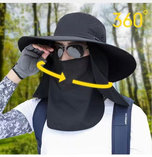 black,Extra Wide Fishing Hat with Detachable Sun Visor and Neck Guard - The Perfect Choice for Summer V1232-DYM004
