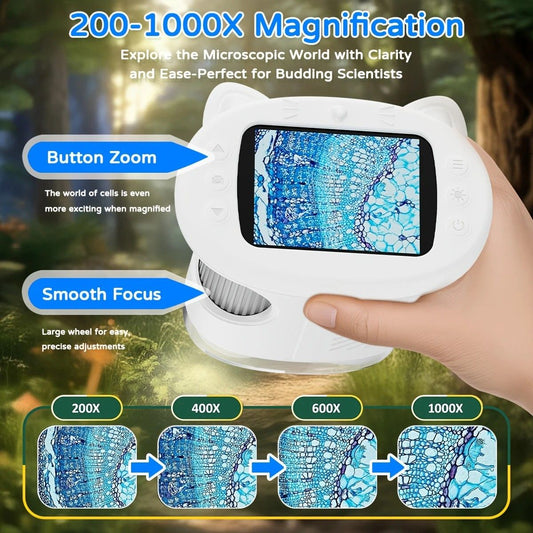 Children's 1000X Digital Microscope 2.4 Inch IPS Screen Portable Mini LED Microscope with Photo Video and PC V1232-ETXWJ001