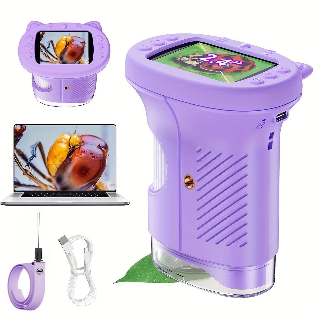 Children's 1000X Digital Microscope 2.4 Inch IPS Screen Portable Mini LED Microscope with Photo Video and PC V1232-ETXWJ001