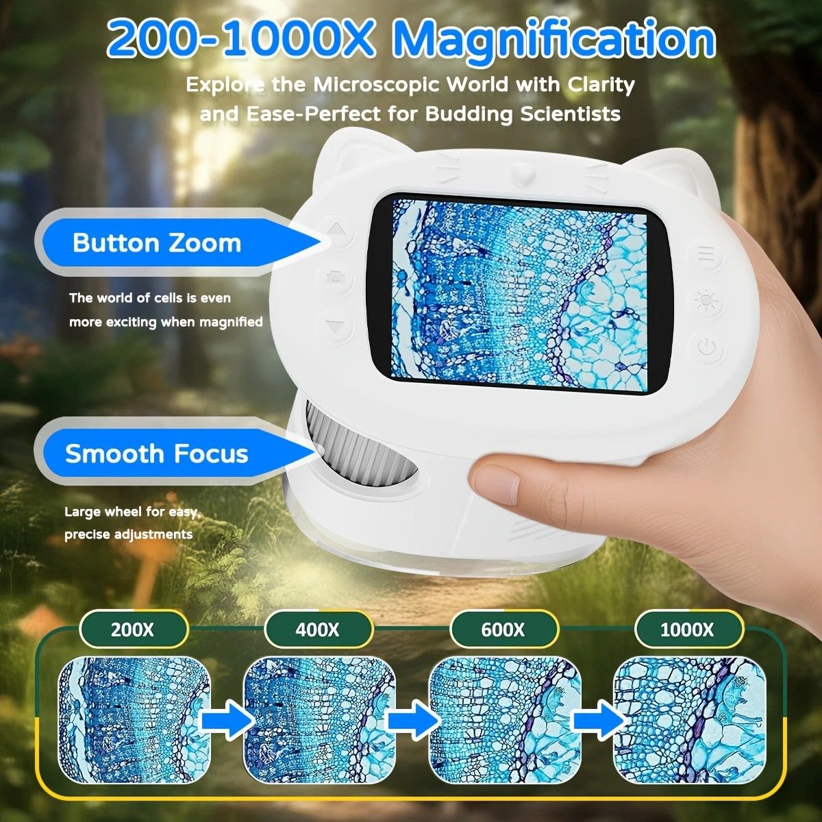Children's 1000X Digital Microscope 2.4 Inch IPS Screen Portable Mini LED Microscope with Photo Video and PC V1232-ETXWJ003