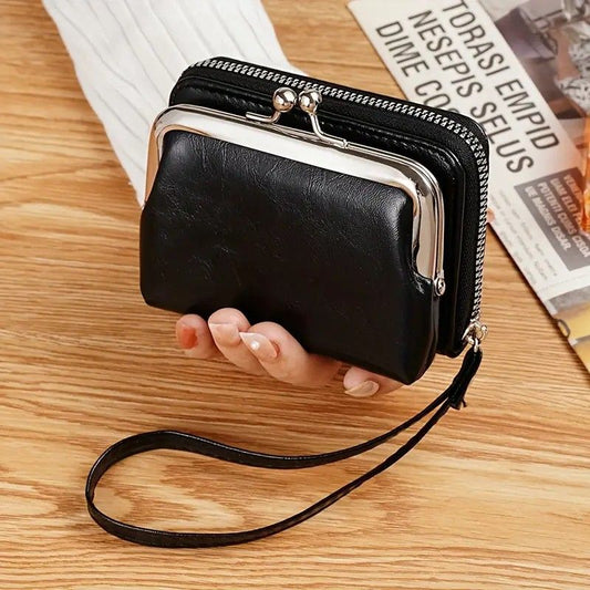 Vintage Leather Mini Bag, classic kiss-lock closure, multi-layer compartment storage, lightweight and V1232-FGLQB001
