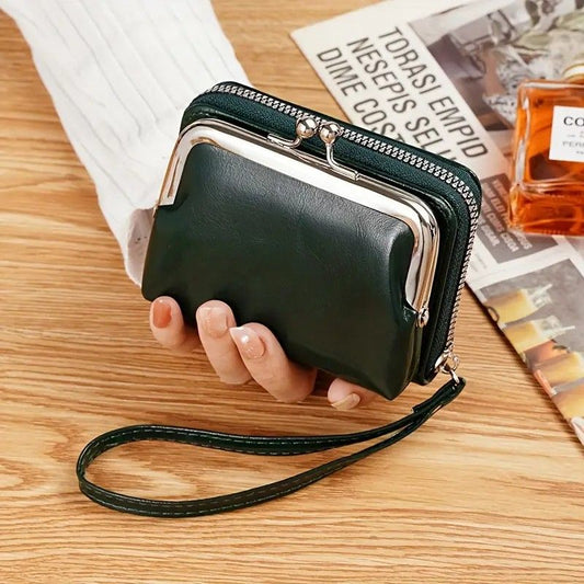 Vintage Leather Mini Bag, classic kiss-lock closure, multi-layer compartment storage, lightweight and V1232-FGLQB003