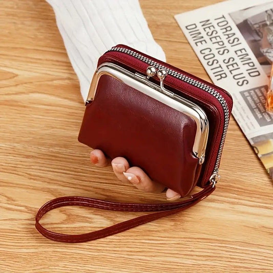 Vintage Leather Mini Bag, classic kiss-lock closure, multi-layer compartment storage, lightweight and V1232-FGLQB004