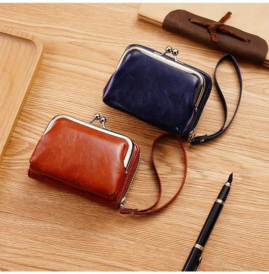 Vintage Leather Mini Bag, classic kiss-lock closure, multi-layer compartment storage, lightweight and V1232-FGLQB007