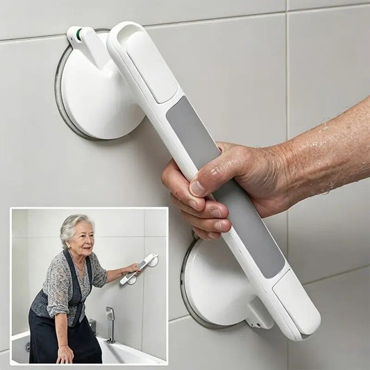Drill-free Suction Cup Safety Grab Bar - Dual Suction Cup Vacuum Adsorption, Load Capacity 120kg, Red and V1232-FHXPSFS001