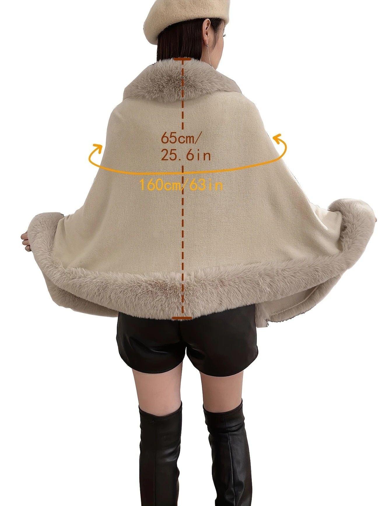 Imitation Mink Collar Knit Shawl: Autumn/Winter Retro Cape, Elegant, Versatile, and Flattering(BLACK) V1232-FLDMWT001