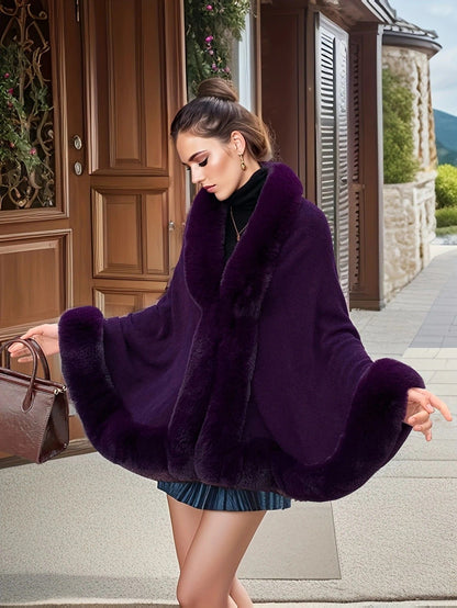 Imitation Mink Collar Knit Shawl: Autumn/Winter Retro Cape, Elegant, Versatile, and Flattering(BLACK) V1232-FLDMWT001