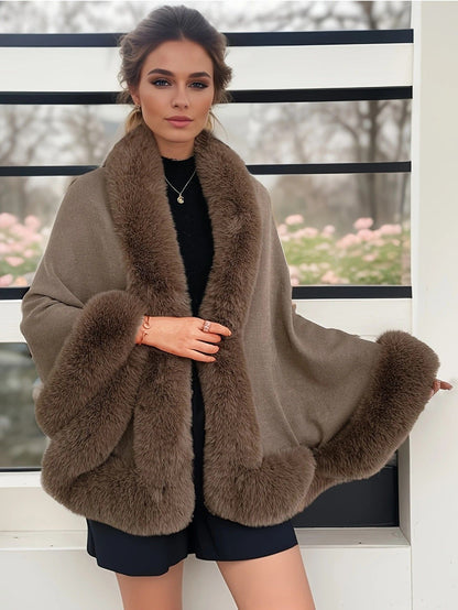 Imitation Mink Collar Knit Shawl: Autumn/Winter Retro Cape, Elegant, Versatile, and Flattering(BLACK) V1232-FLDMWT001