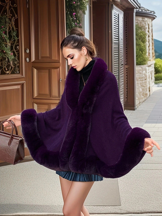 Imitation Mink Collar Knit Shawl: Autumn/Winter Retro Cape, Elegant, Versatile, and Flattering(purple) V1232-FLDMWT002