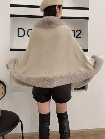 Imitation Mink Collar Knit Shawl: Autumn/Winter Retro Cape, Elegant, Versatile, and Flattering(WHITE) V1232-FLDMWT003