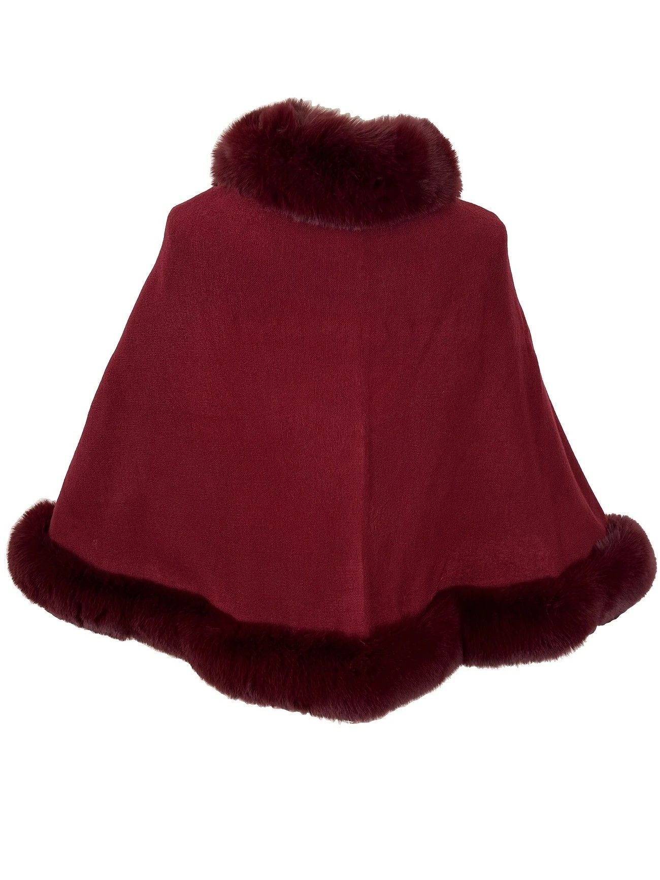 Imitation Mink Collar Knit Shawl: Autumn/Winter Retro Cape, Elegant, Versatile, and Flattering. (claret-red) V1232-FLTMLWT001