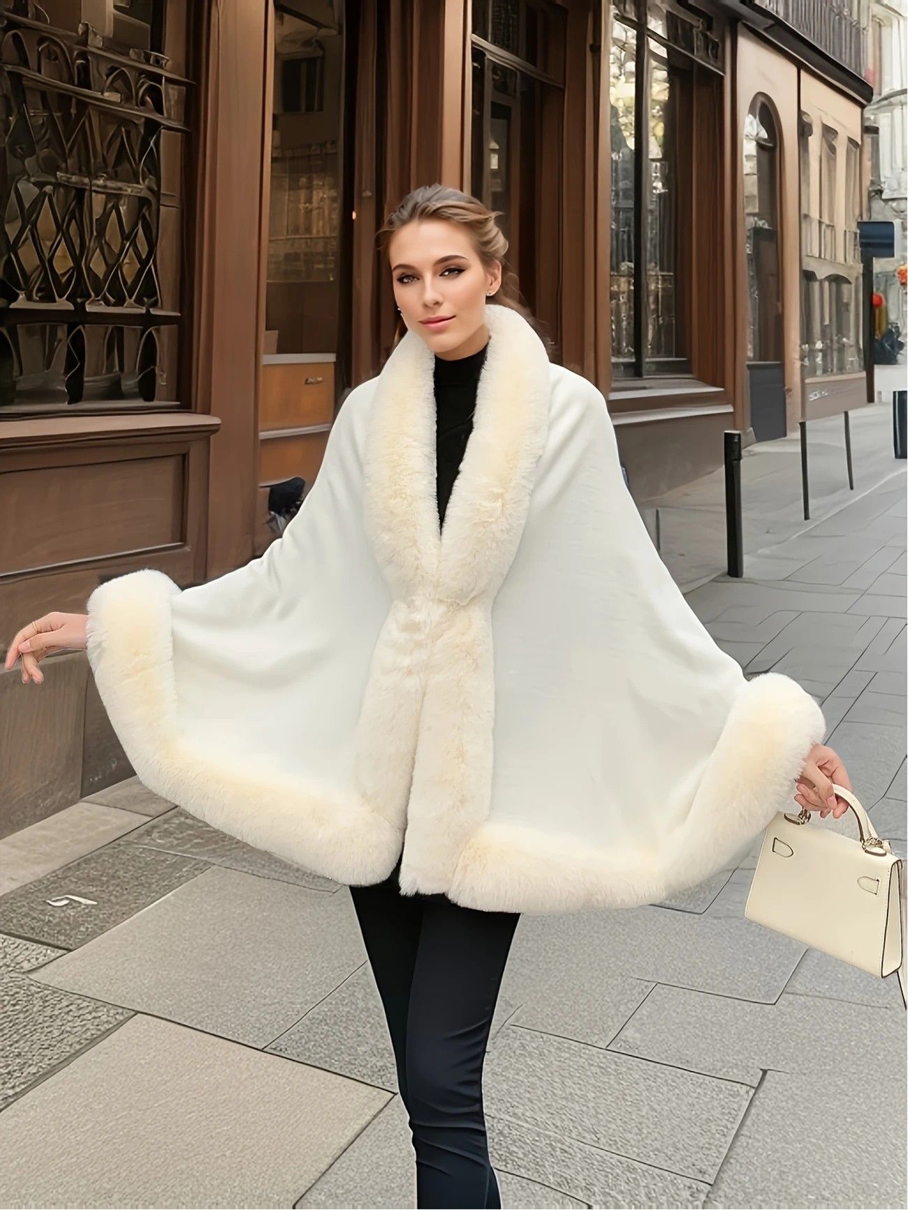 Imitation Mink Collar Knit Shawl: Autumn/Winter Retro Cape, Elegant, Versatile, and Flattering. (claret-red) V1232-FLTMLWT001