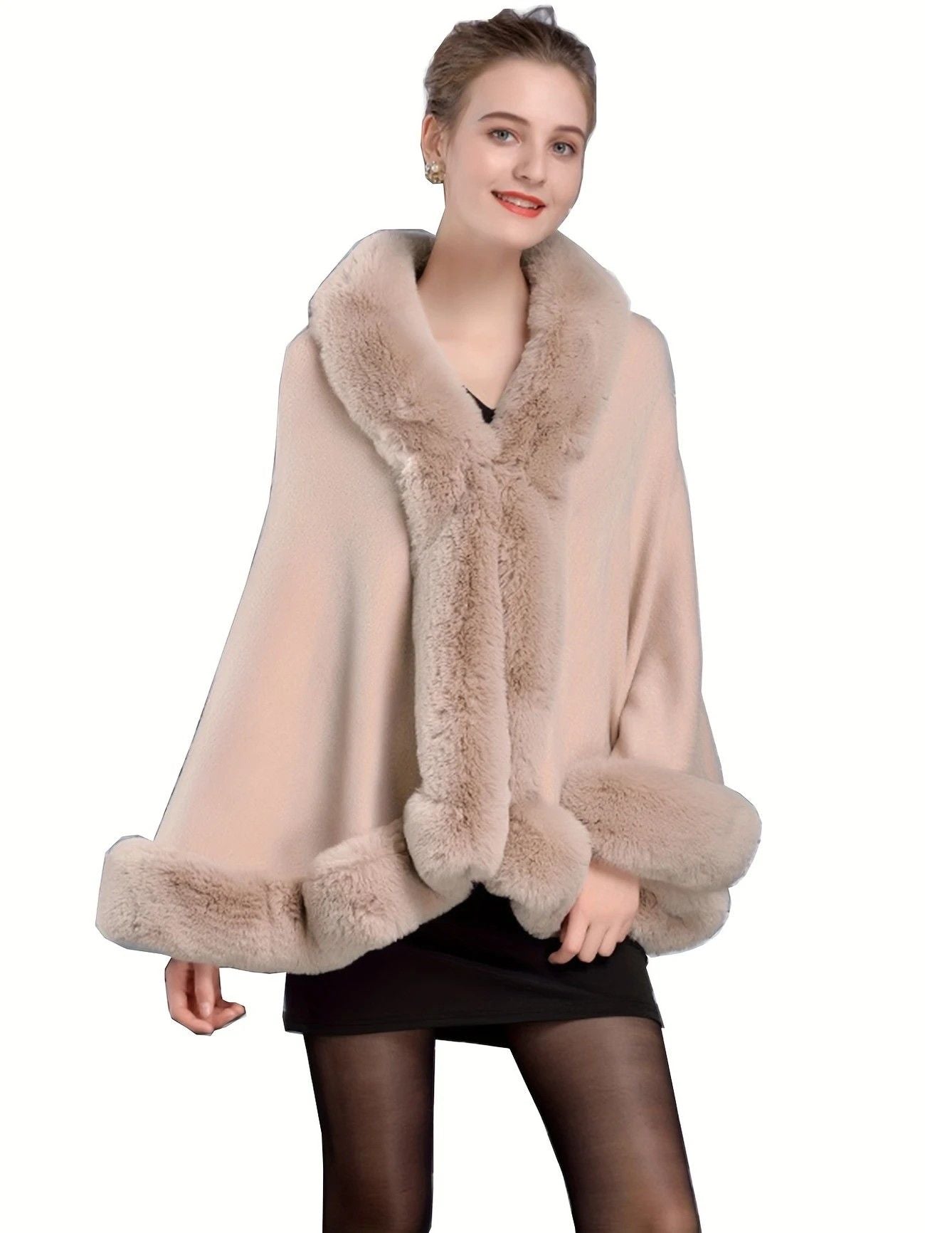 Imitation Mink Collar Knit Shawl: Autumn/Winter Retro Cape, Elegant, Versatile, and Flattering. (claret-red) V1232-FLTMLWT001