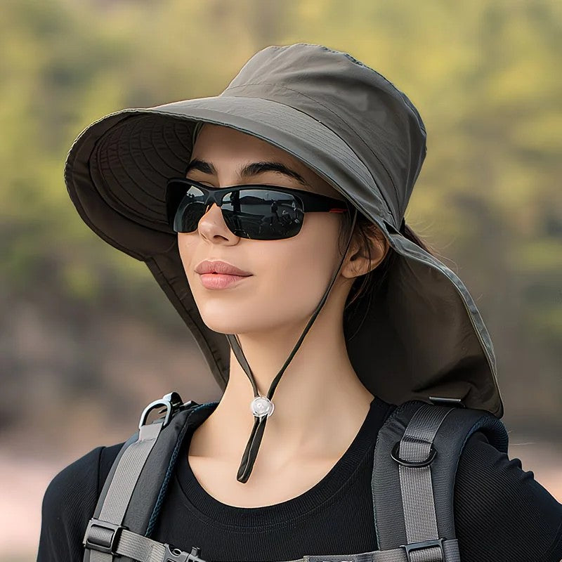 Black Fashion Wide Brim Sun Hat with Ponytail Hole - Bohemian Baseball Cap Design, Visor, Breathable Polyester V1232-FSM001