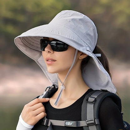 Black Fashion Wide Brim Sun Hat with Ponytail Hole - Bohemian Baseball Cap Design, Visor, Breathable Polyester V1232-FSM001