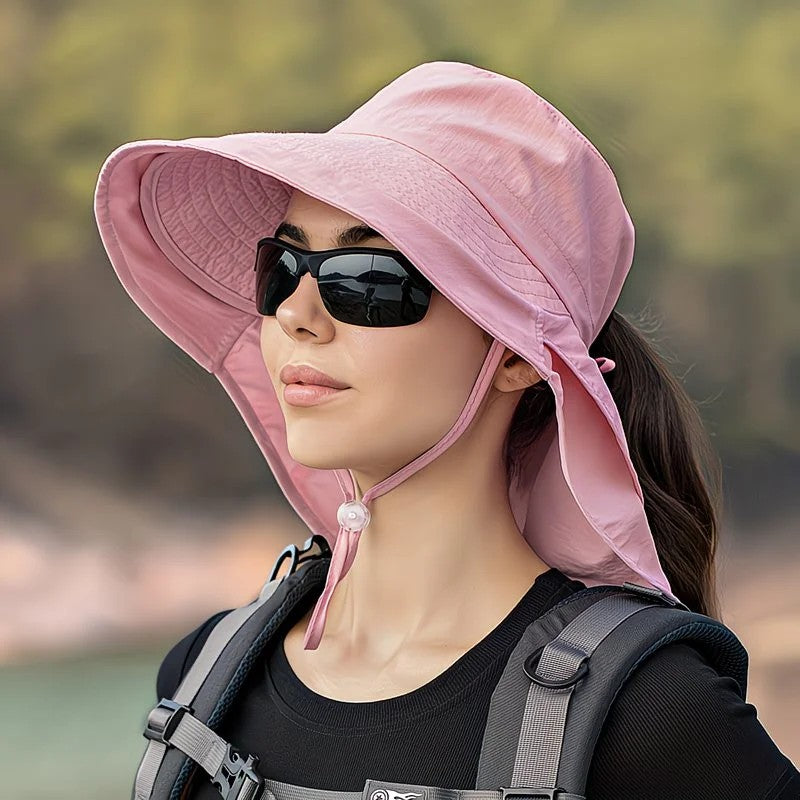 Dark Gray Fashion Wide Brim Sun Hat with Ponytail Hole - Bohemian Baseball Cap Design, Visor, Breathable V1232-FSM002
