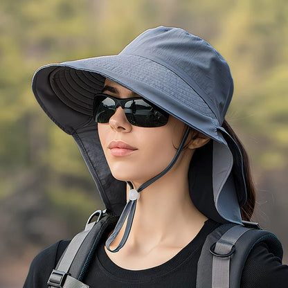 khaki Fashion Wide Brim Sun Hat with Ponytail Hole - Bohemian Baseball Cap Design, Visor, Breathable Polyester V1232-FSM003