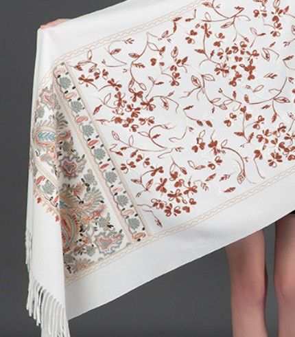 European-American Style Auspicious Embroidered Shawl Scarf, High-End Autumn & Winter Warm Outfit(WHITE) V1232-FXRPJ002