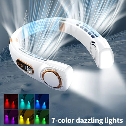 New Neck Hanging Fan Portable Mini USB Fan Personal Cooling Turbine Small Charging Quiet Lazy-Friendly.white V1232-GBFS001
