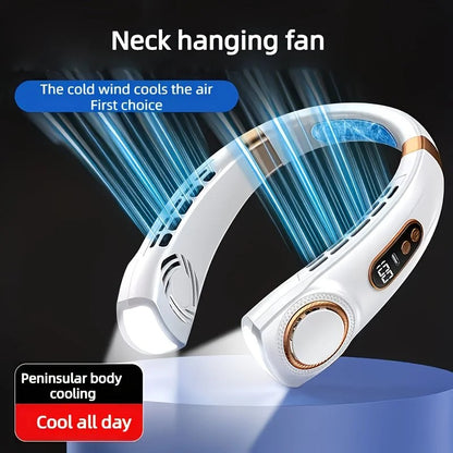 New Neck Hanging Fan Portable Mini USB Fan Personal Cooling Turbine Small Charging Quiet Lazy-Friendly.white V1232-GBFS001
