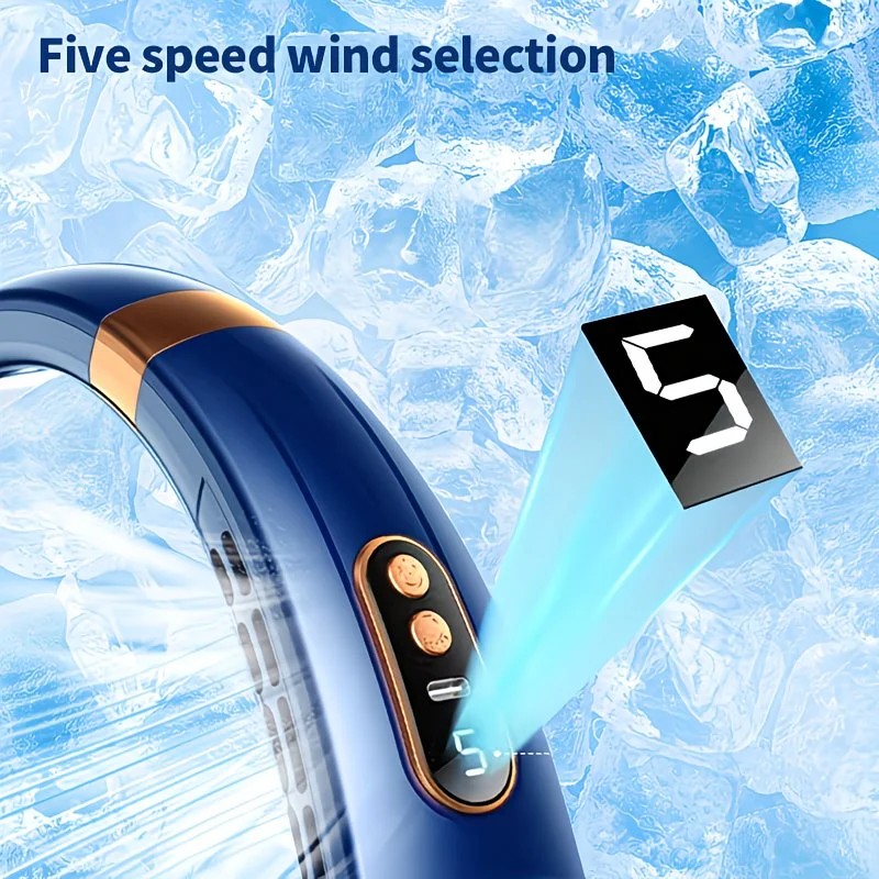 New Neck Hanging Fan Portable Mini USB Fan Personal Cooling Turbine Small Charging Quiet Lazy-Friendly.white V1232-GBFS001
