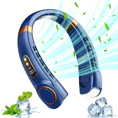 New Neck Hanging Fan Portable Mini USB Fan Personal Cooling Turbine Small Charging Quiet Lazy-Friendly.white V1232-GBFS001