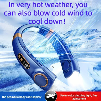 New Neck Hanging Fan Portable Mini USB Fan Personal Cooling Turbine Small Charging Quiet Lazy-Friendly.BLUE V1232-GBFS003