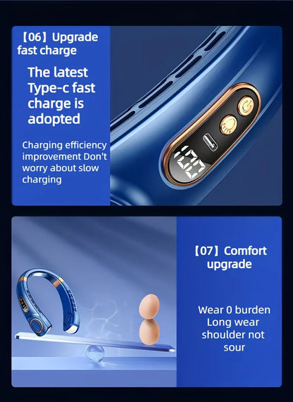New Neck Hanging Fan Portable Mini USB Fan Personal Cooling Turbine Small Charging Quiet Lazy-Friendly.BLUE V1232-GBFS003