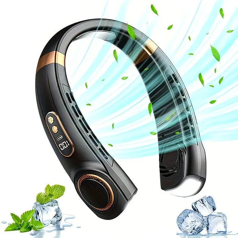 New Neck Hanging Fan Portable Mini USB Fan Personal Cooling Turbine Small Charging Quiet Lazy-Friendly.Black V1232-GBFS004