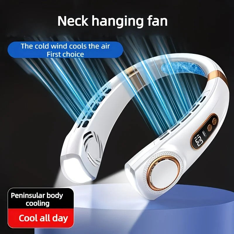 New Neck Hanging Fan Portable Mini USB Fan Personal Cooling Turbine Small Charging Quiet Lazy-Friendly.Black V1232-GBFS004