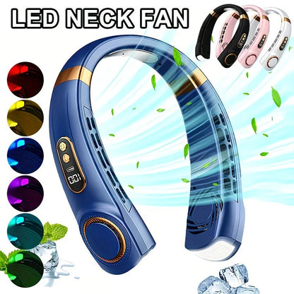 New Neck Hanging Fan Portable Mini USB Fan Personal Cooling Turbine Small Charging Quiet Lazy-Friendly.Black V1232-GBFS004