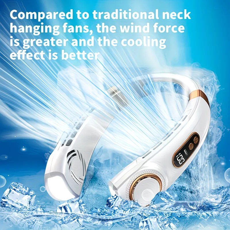 New Neck Hanging Fan Portable Mini USB Fan Personal Cooling Turbine Small Charging Quiet Lazy-Friendly.Black V1232-GBFS004