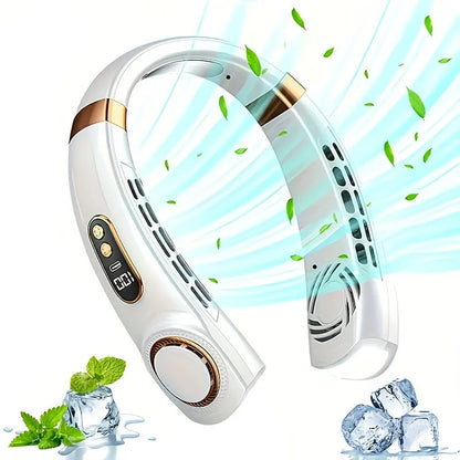 New Neck Hanging Fan Portable Mini USB Fan Personal Cooling Turbine Small Charging Quiet Lazy-Friendly.Black V1232-GBFS004
