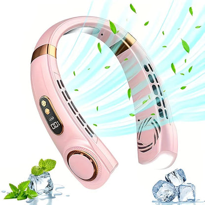 New Neck Hanging Fan Portable Mini USB Fan Personal Cooling Turbine Small Charging Quiet Lazy-Friendly.Black V1232-GBFS004