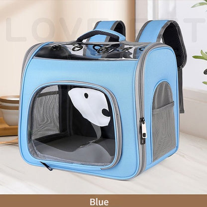 Pet Backpack Portable Transparent Foldable Comfort Design Hands-Free Travel for Cats Small Dogs(BLUE) V1232-GGBB001